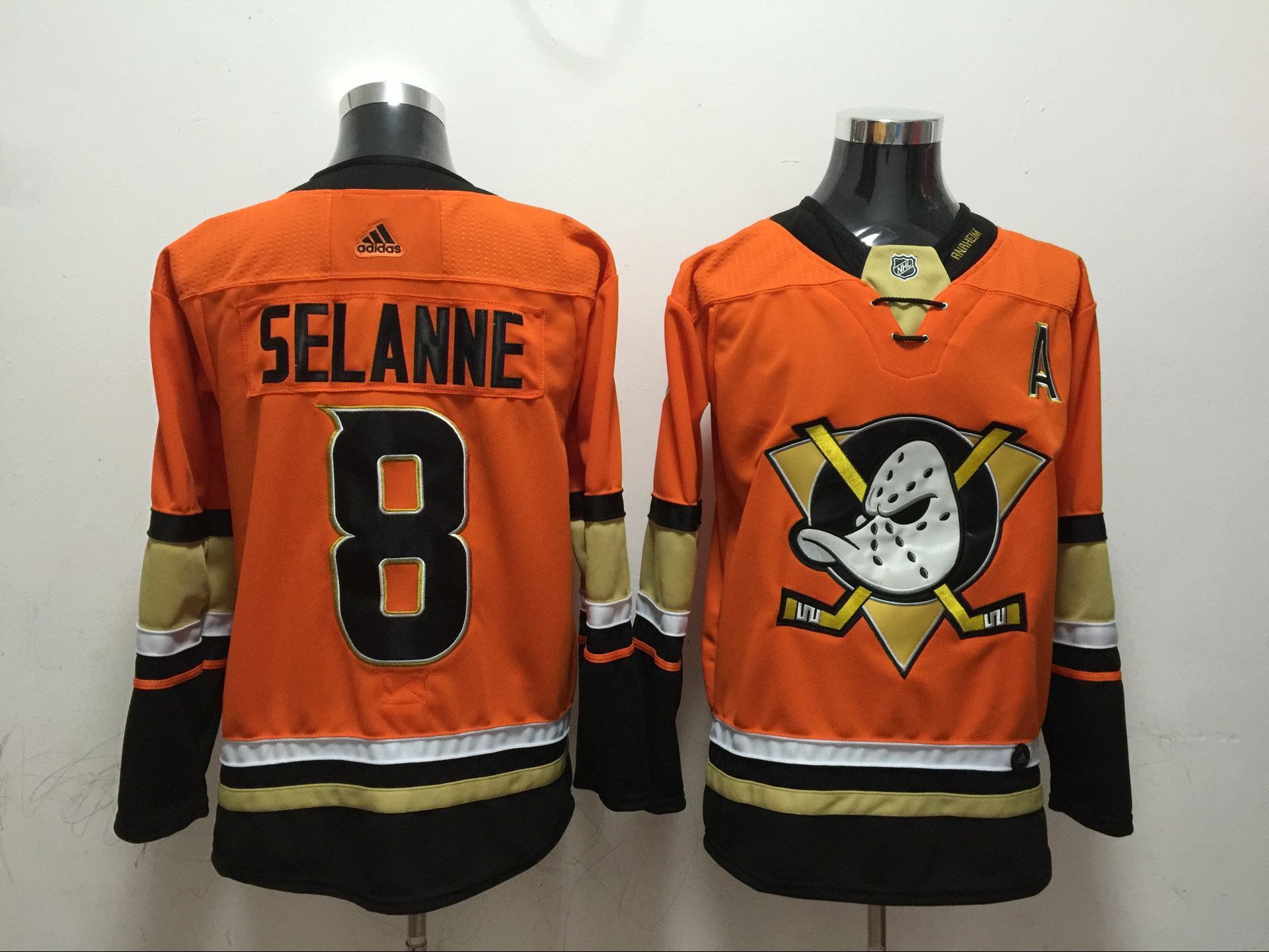 Men Anaheim Ducks 8 Selanne Orange Adidas Hockey Stitched NHL Jerseys